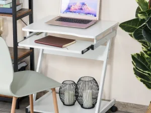 Birou cu suport pentru PC si tastatura , Alb