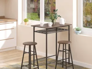 Set Masa inalta cu 2 Scaune – Bar & Bucatarie cu Raft Integrat