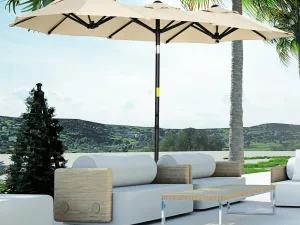 Umbrelă de Grădină Dublă Înclinabilă la 45° cu Manivelă si 3 Orificii de Ventilație, 295x152x222 cm, Kaki