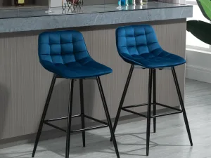 Set 2 Scaune Bar – Nordic, Catifea Albastra & Confort Sporit