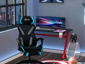 Scaun Gaming Ergonomic 65×65×119‑129 cm Negru/Albastru