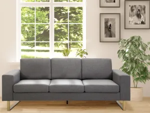 Canapea in 3 Locuri cu Perne in Tesatura de Lin Gri inchis, 200x82x78cm