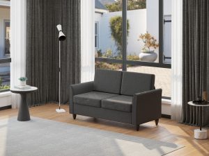 Canapea 2 locuri, tapitata,141x70x78cm, Gri inchis