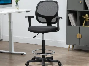 Scaun de birou reglabil pe inaltime cu cotiere, roti pivotante si scaun captusit  60x56x110-132cm, Negru