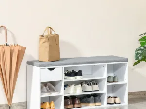 Bancheta-pantofar din lemn cu perna, sertar si raft pentru 10 perechi de incaltaminte