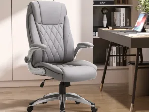 Scaun de birou ergonomic cu captuseala, inaltime reglabila din piele PU si cauciuc spuma, 69,5x76x113-121 cm, Gri