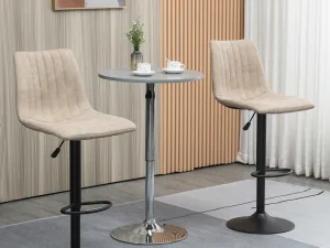 Set de scaune de bar reglabile pe inaltime 2 piese cu suport pentru picioare, otel si poliester, 47,5x57,5x95-116 cm, Maro deschis