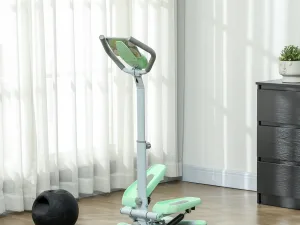Stepper cu Mânere Reglabile pe 3 Niveluri, Treaptă Reglabilă și Monitor LCD, 48x38x108-118 cm, Verde