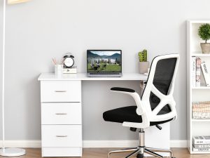 Birou Modern cu 3 Sertare si Rafturi in Lemn Alb 120x49x72cm