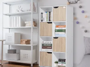 Biblioteca de Design cu 8 compartimente  60x30x122cm , Alb / Lemn