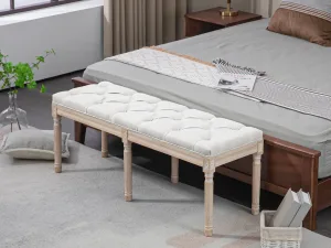 Bancă Tapițată în Stil Vintage pentru Hol și Dormitor cu Înveliș Textil și Picioare din Lemn, 117x40x48 cm, Crem