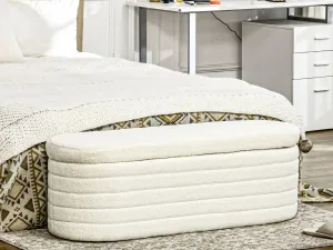 Bancă pentru Capătul Patului din Material Teddy cu Spațiu de Depozitare pentru Hol și Dormitor, 116x41x40.5 cm, Crem