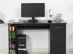 Birou pentru PC Ergonomic cu Rafturi si Spatiu Tastatura Detasabil , Negru