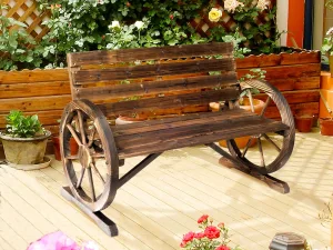 Banca Country Lemn 127×60×85 cm – 2‑locuri cu Cotiere Rotative , Maro