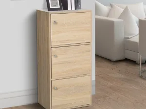 Dulap Multifunctional Lemn Natural – 3 Rafturi & Usi pentru Casa sau Birou