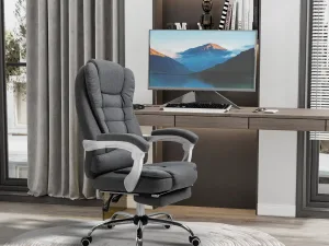 Scaun Ergonomic de Birou Reglabil cu Suport pentru Picioare, Spătar Înalt și Brațe, 65x70x115-123 cm, Gri