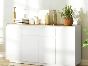Bufet de Bucătărie cu 3 Dulapuri și 4 Uși cu Îchidere Lină, Mobilier Modern cu Sertar, 140x40x75 cm, Alb