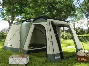 Cort de Camping Impermeabil cu 4 Locuri, cu Zonă Separată de Dormit și Living, 460x300x200 cm, Verde