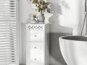 Comoda Baie Lemn Alb – Decor Floral Sculptat 30×30×68.5 cm