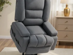 Fotoliu Reclinabil cu Funcție de Ridicare și 8 Puncte de Masaj, din Material Textil cu Efect de In, 97x90x102 cm, Gri