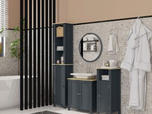 Dulap Sub Chiuvetă din PAL și MDF cu 2 Uși și Raft Interior Reglabil, 60x30x60 cm, Gri