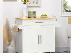 Carut Bucatarie 109×40×89 cm – Blat Lemn, Roti & Spatiu Depozitare