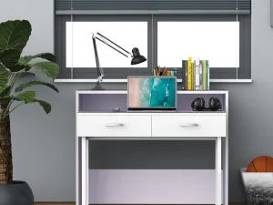 Masă de Birou pentru Calculator cu 2 Etajere, cu Roți din Lemn MDF, Alb, 100x36x88cm