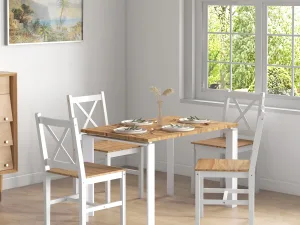 Set 4 Scaune pentru Bucătărie și Living cu Spătar în Formă de Cruce, din Lemn de Pin, 41x46,5x86 cm