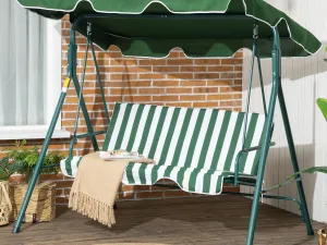 Balansoar de Gradina 3 Locuri Acoperis Parasolar si Structura din Otel si Poliester, 172x110x153 cm, Alb si Verde