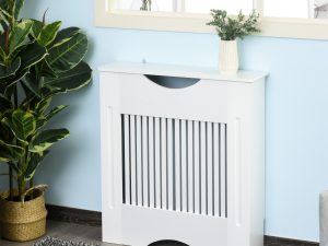 Capac de radiator din MDF alb, cu blat si design anti-inclinare, 78x19x82 cm