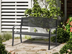 Banca de exterior din otel, negru, 127x60x85cm