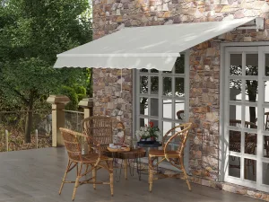 Copertina pentru soare cu brate si actionare manuala, din aluminiu si poliester pentru exterior, 295x200 cm, alb crem
