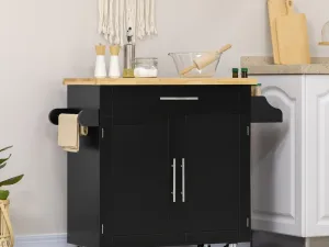 Carucior de bucatarie cu sertar pentru condimente si dulapior din lemn negru