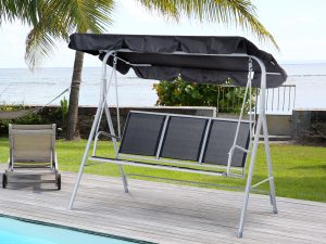 Balansoar de Gradina cu 3 Locuri din Metal Acoperis / Copertina Detasabila , Negru