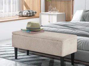 Bancă pentru partea de jos a patului, cu spațiu de depozitare de 57L și tapițerie bouclé, 95x38x45 cm, Bej