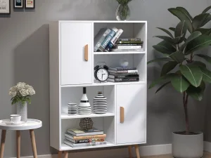 Biblioteca 80×23,5×123 cm – Alba, Cu 2 Usi & Spatii Deschise
