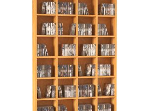 Mobila Biblioteca CD Holder de Perete 24 Compartimente Inaltime Reglabila 130.5 × 89 × 20cm Lemn Natural