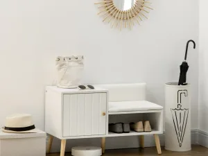 Dulap pentru Pantofi cu Bancă Tapițată și Dulap pentru 4 Perechi de Pantofi, 80x33x49cm, Alb