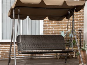 Balansoar Gradina 3 Locuri – Ratan & Otel, Acoperis Reglabil