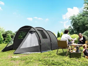 Cort de Camping pentru 3 Persoane cu 2 Camere, Ferestre și Geantă de Transport, 475x264x172 cm, Negru