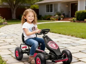 Go Kart cu Pedale pentru Copii, Kart cu Scaun Ajustabil și Roți Gonflabile, Vehicul de Curse pentru Copii 5-12 Ani