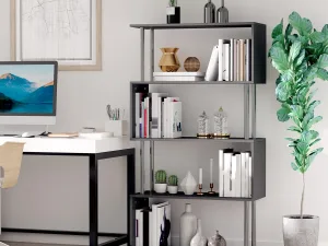 Bibliotecă cu Design Modern 4 Rafturi, Neagră, 80x30x145cm