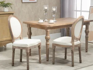 Set de 2 Scaune Medalion Captusite din Lemn cu Invelis din In Alb Ivory