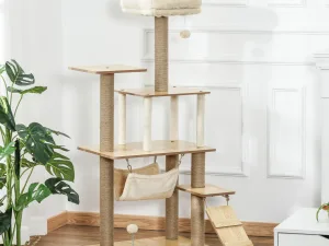 Ansamblu de Joaca pentru pisici Compac pisici de joaca si de zgariat, Lemn/Plush, 60 x 40 x 130 cm, Galben
