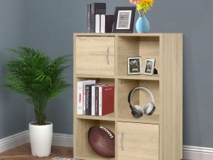 Biblioteca Lemn Natural – Compartimente si Usi Basculante
