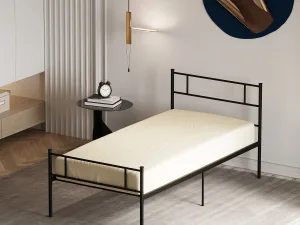 Cadru de Pat de o Persoana  90x200cm din Otel cu Sipci, Tablie cap si Tablie picioare, Negru