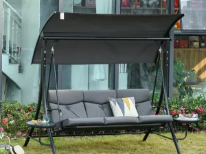 Balansoar cu 3 scaune de gradina sau balcon cu acoperis si 2 masute de cafea , Gri