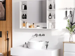 Dulap Oglinda pentru Baie – Alb cu Rafturi