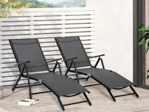 Set 2 Sezloguri de Gradina Pliabile cu Spatar Reglabil in 7 Pozitii, din Aluminiu si Plasa Respirabila, 64x134x95cm, Negru