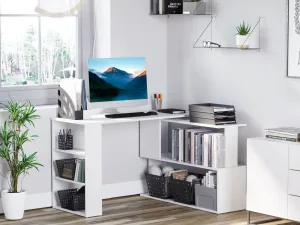Birou pe Colț în Formă de L cu 5 Rafturi de Depozitare, Masă de Birou pentru Calculator și Home Office, 120x100x74cm, Alb